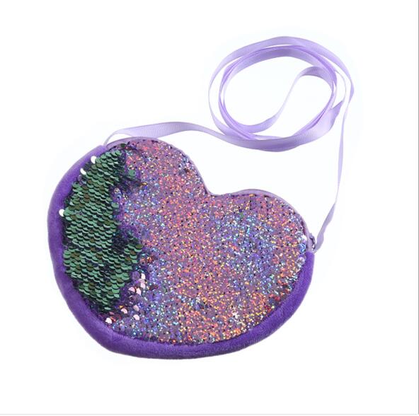 Mode Liefde Hart Vorm Leuke Kinderen Sequin Verandering Portemonnee Glinsterende Messenger Schoudertas Crossbody Portemonnee Tas: Lavendel