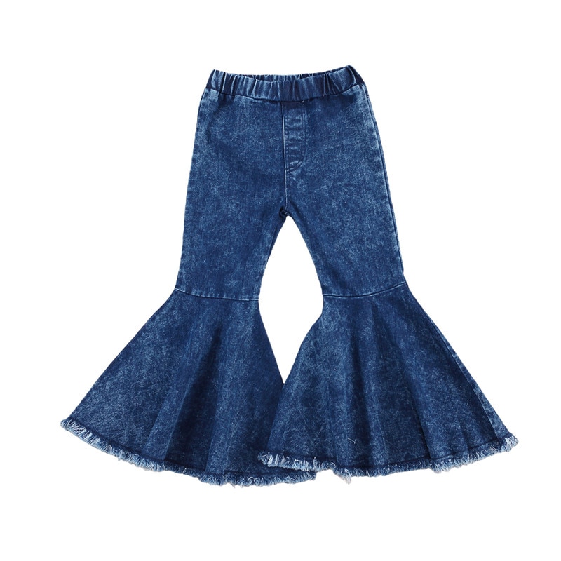 2-7y toddler baby girl flare bukser jeans blå klokkebunde elastiske højtaljede denimbukser forår efterår outfit