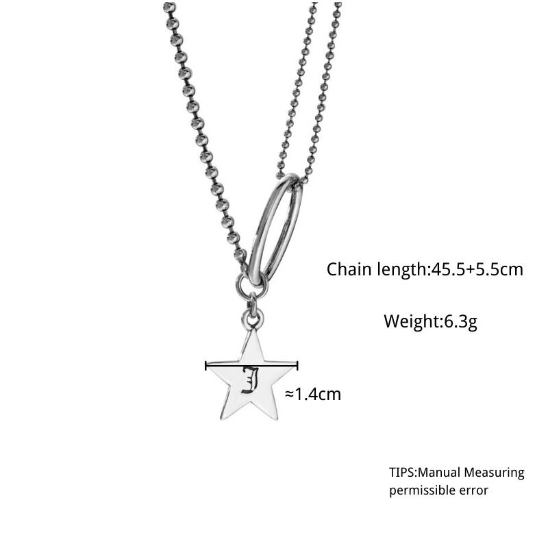 ANENJERY Vintage Pentagram Oval Pendant Asymmetric Thai Silver Color Necklace With Bead Chain Necklace For Women Men S-N635