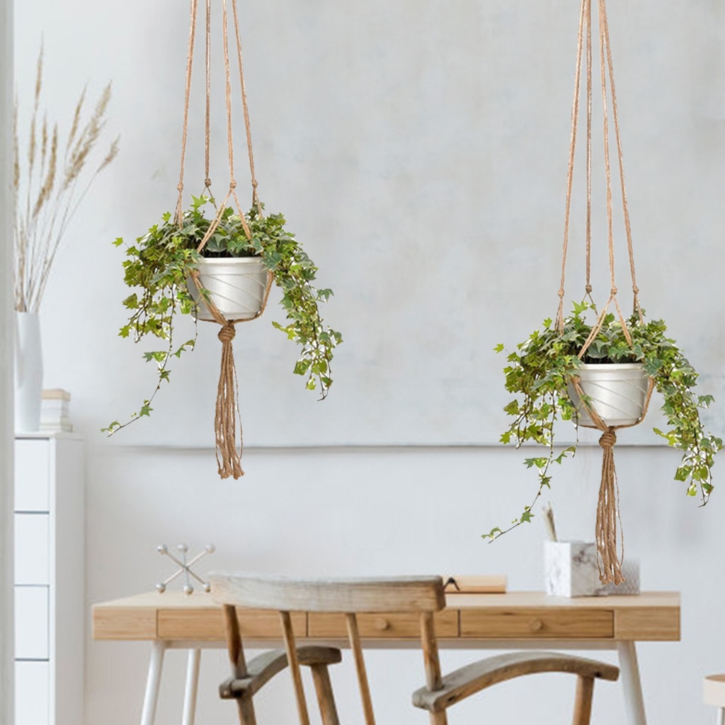 Roikkuu korit kukkaruukku kasvien haltija ruukku macrame kasvi ripustin roikkuu istutuskori kori juutti köysi punottu veneet vintage sisustus