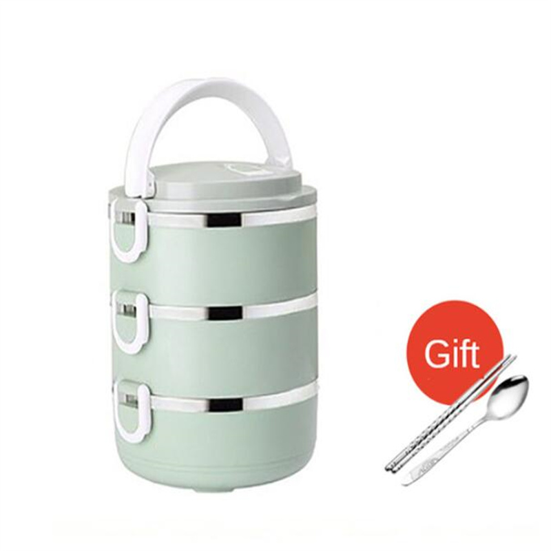 Microwave Stainless Steel Thermal Lunch Box Food Storage Box Travel Picnic Leakproof Portable Students Work Adult Lunch Box: Green 3 Layer