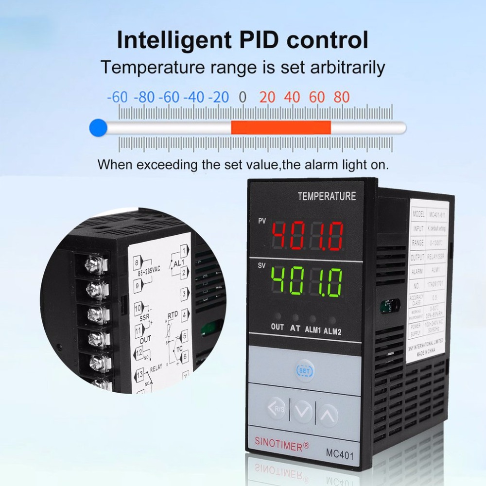 SINOTIMER Short Shell Input PID Temperature Controller Thermostat Temperature Regulator SSR Relay Output Heat Cool Alarm