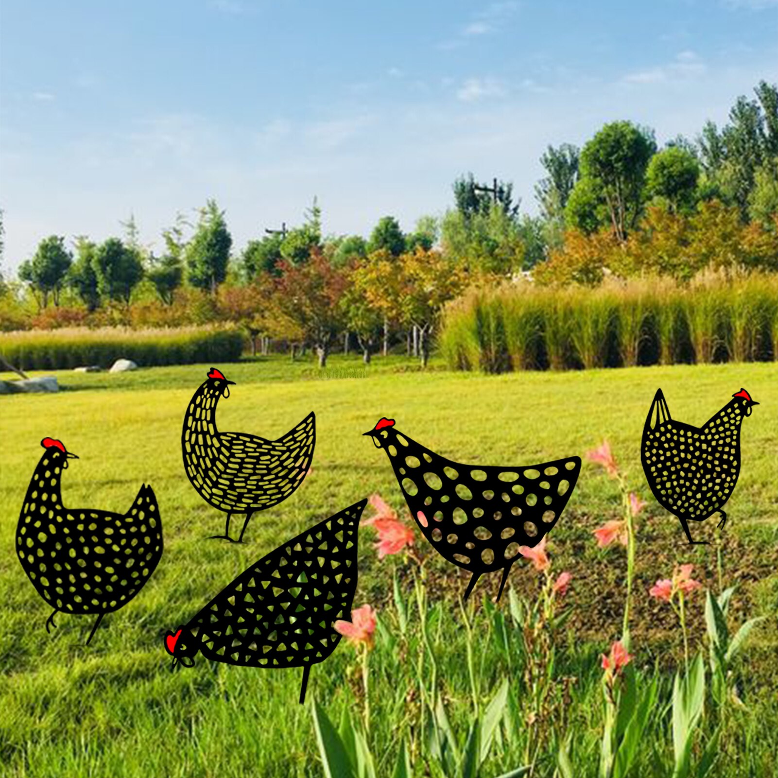Kip Yard Art Outdoor Tuinbeelden Achtertuin Gazon Stakes Metalen Hen Yard Decor Tuin Acryl Standbeelden Decor Ornament