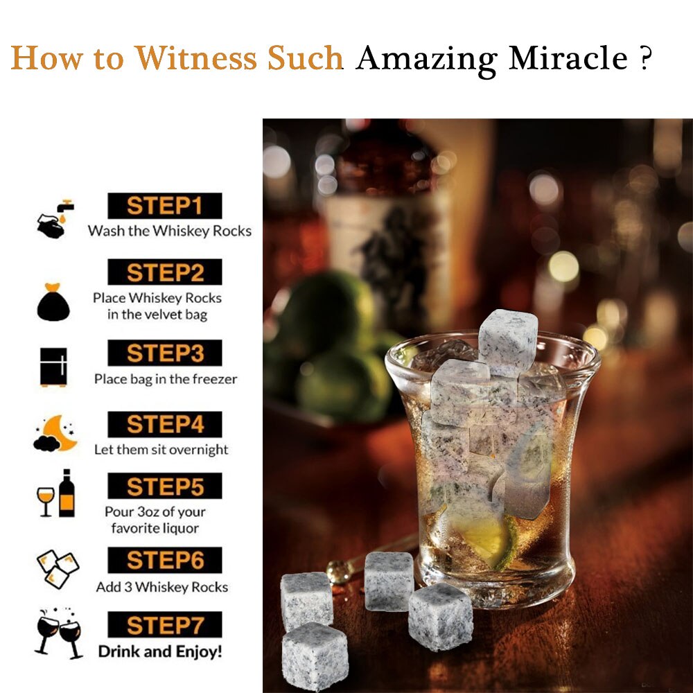 9pcs Whiskey Stones Whiskey Ice Stones Drinks Cooler Cubes Beer Rocks With Wood Case Pouch and Ice Clip Barware Bar Tool 2 Glass