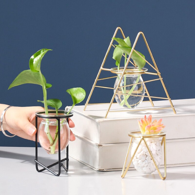 Hydrocultuur vazen met ijzeren schaal thuis eenvoudige bureaubladdecoratie vazen bloempot plantenbak