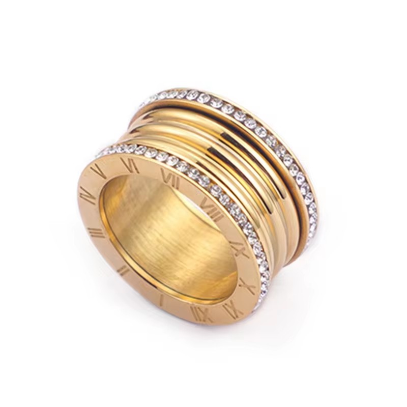 Anillos grandes elegantes de acero inoxidable para Mujer, anillo de circón brillante con alfabeto romano, Anillos gruesos para Mujer, joyería para y boda de lujo: 6 / Blanco