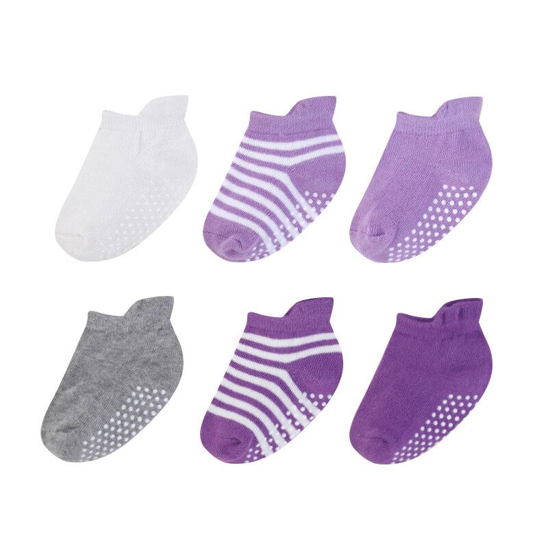 6Pairs Baby Sokken 100% Biologische Katoenen Baby Sokjes Met Non Non-Slip Zolen Unisex Anti Slip Baby sok Voor Meisjes Jongens 0-3Y: 05