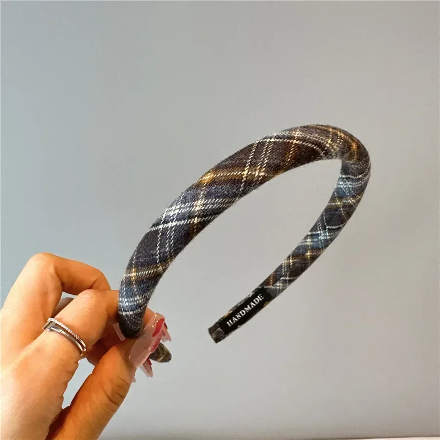 Diadema con bisel a cuadros para mujer, diadema Retro coreana para niña, aro Vintage para , accesorios para bandas para el cabello: YELLOW
