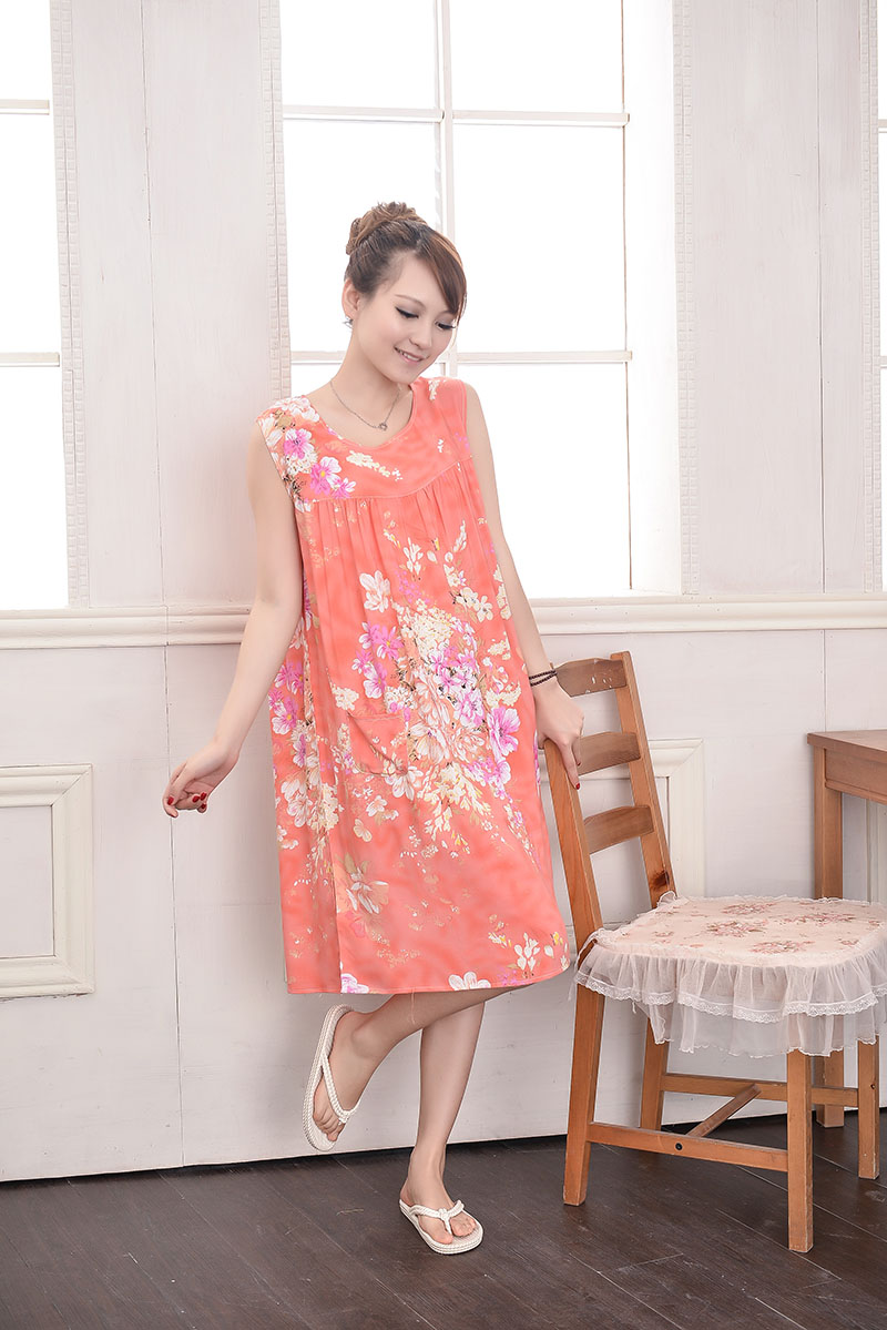 Woman Night Sleepwear Sleeveless Print Nightgown Sexy Cotton Princess Nightgown Summer Women's Night Dress Q355