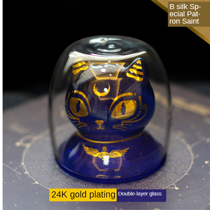 Bastet Egypt skytshelgen kattkopp gullbelegg vin dobbeltlag kaffe øl vann krus glass melk te glass