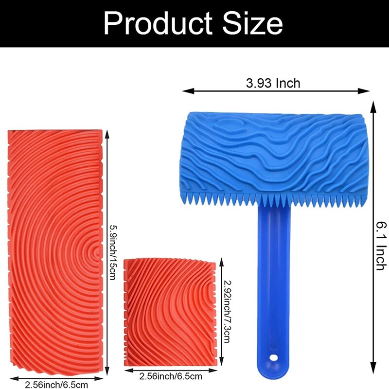 3Pcs Houtnerf Schilderen Tool, Diy Hout Textuur Nerven Tool Met Handvat Rubber Huishouden Muur Art Verf