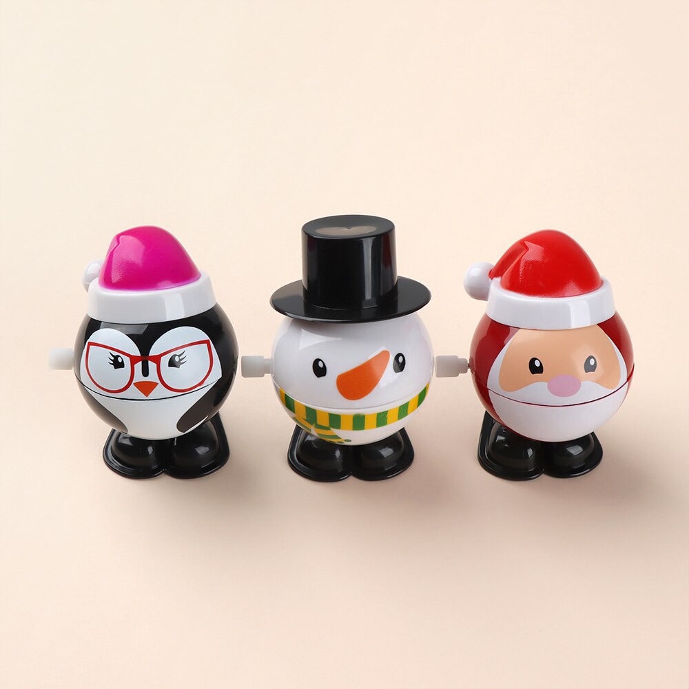 1 PC Leuke Kleurrijke Cap Plastic Mini Kerst Kerstman Classic Wind Up Speelgoed Sneeuwpop Pinguïn Clockwork Speelgoed