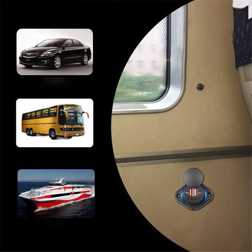 12-24V Dual Ports Car Charger Socket USB Charger Outlet Power Adapter with Sliding Cap for Car Motorcycle Truck ATV RV Boat