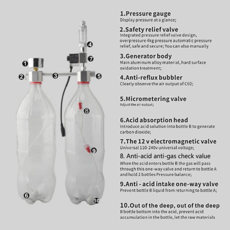 Kit generador de sistema de CO2 para acuario, difusor de plantas con válvula solenoide, accesorios para regulador de pecera
