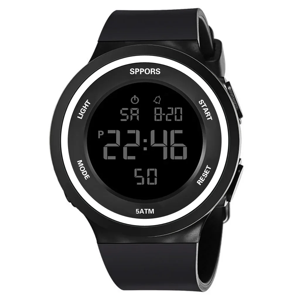 Leuchtende Uhren Herren Elektronische Uhr Militäruhren Wasserdicht Schwimmen Outdoor Sport Armbanduhr Silikon Stunden Uhren: WHITE