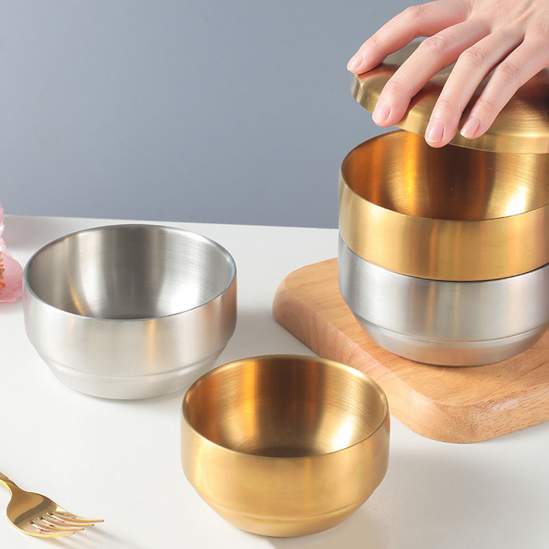 304 Stainless Steel Double Rice Bowl Soup Bowl Steamed Rice Bowl Anti-Scalding Child Small Bowl for Korean Cuisine