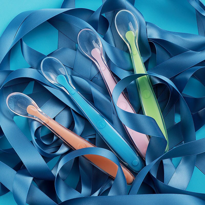 Baby Weiche Silikon Löffel Süssigkeit Farbe Temperatur spüren Löffel freundlicher Lebensmittel Baby Fütterung Werkzeuge für 4M-3Y