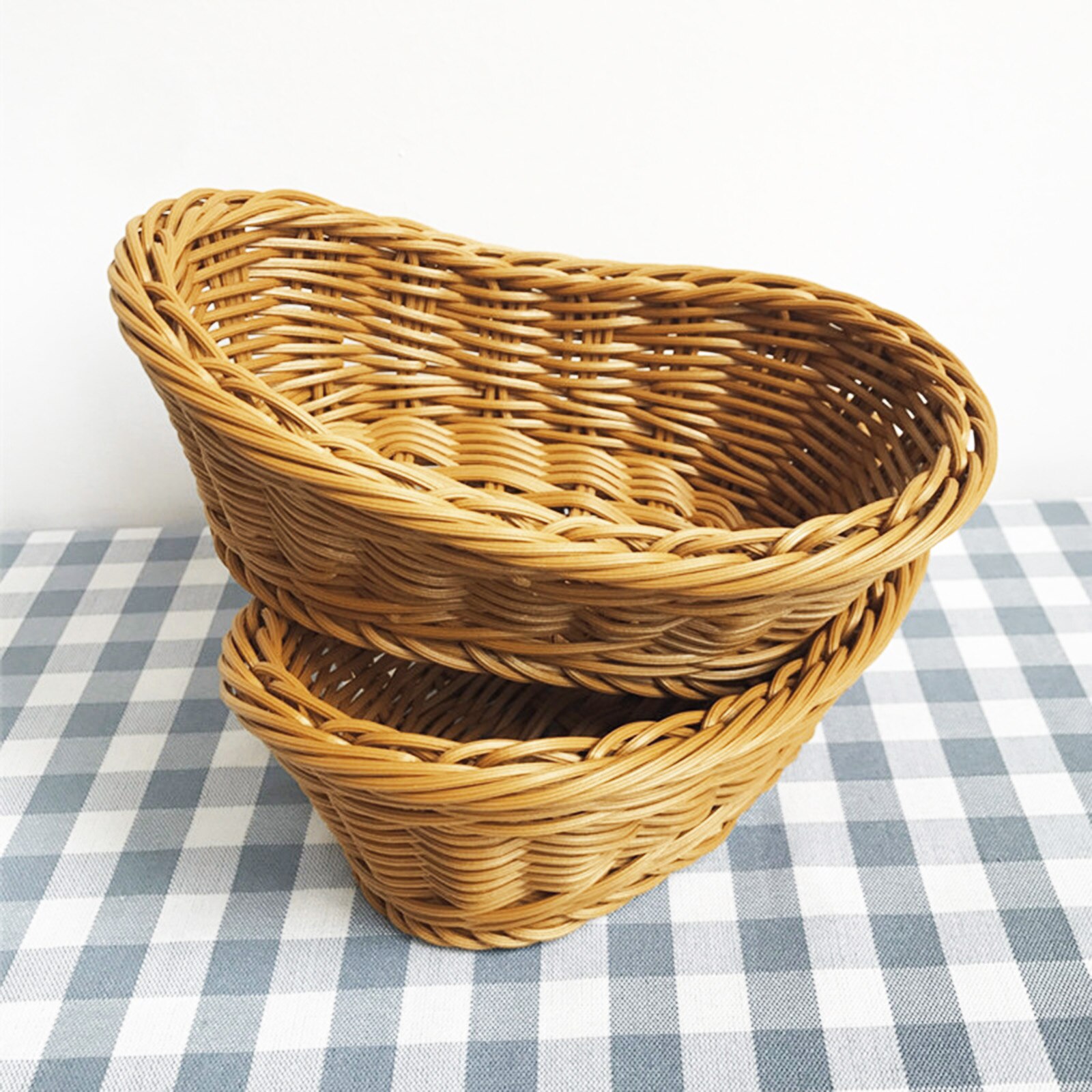 Owalne zakrzywione rattanowe wiklinowe tkane kosze robić serwowania chleba owoce warzywa restauracja serwująca stołbyć winnym kosze ekspozycyjne B