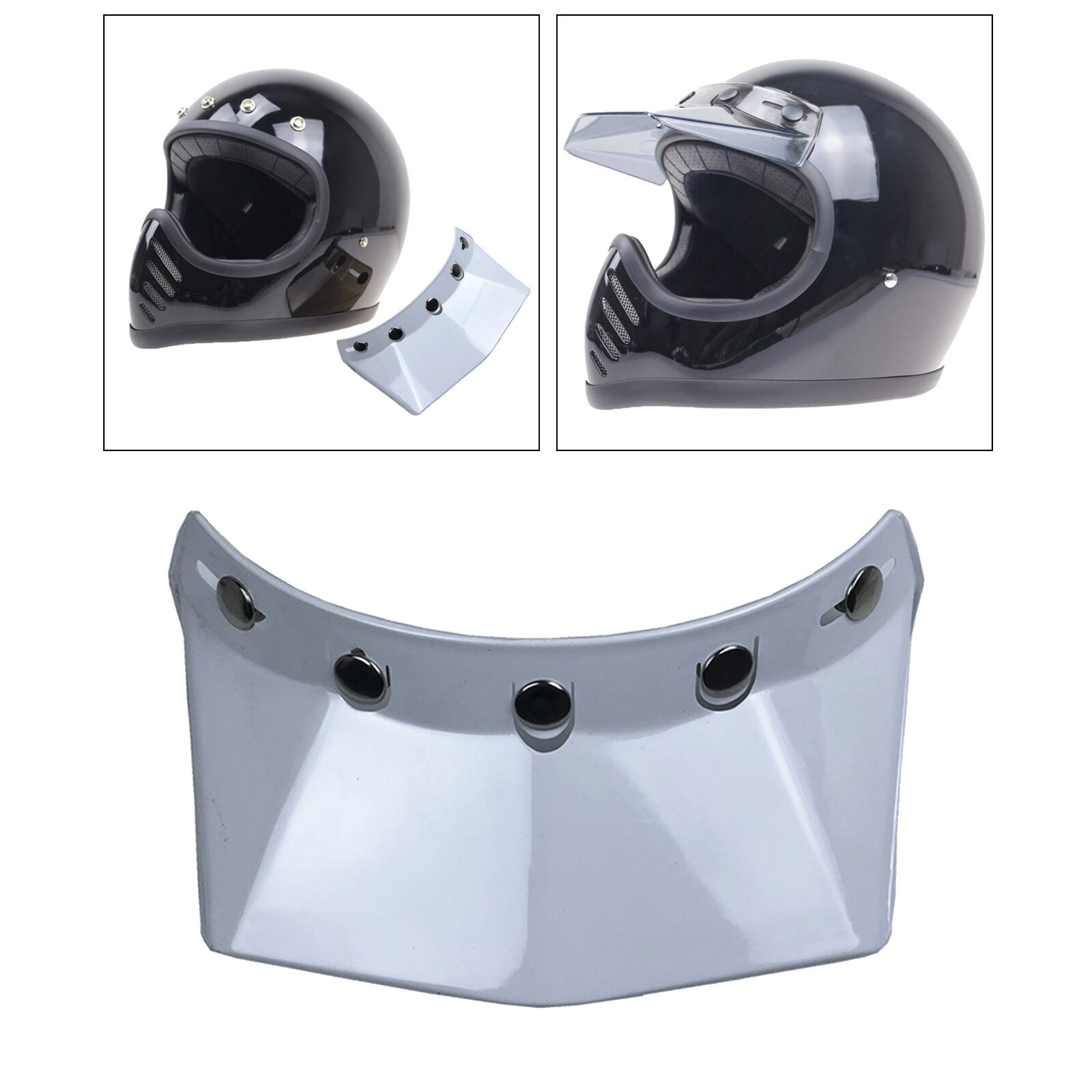Universal 5-Snap Sonnenblende Spitze Ersetzen für Motorrad Helm Offenes Gesicht: White