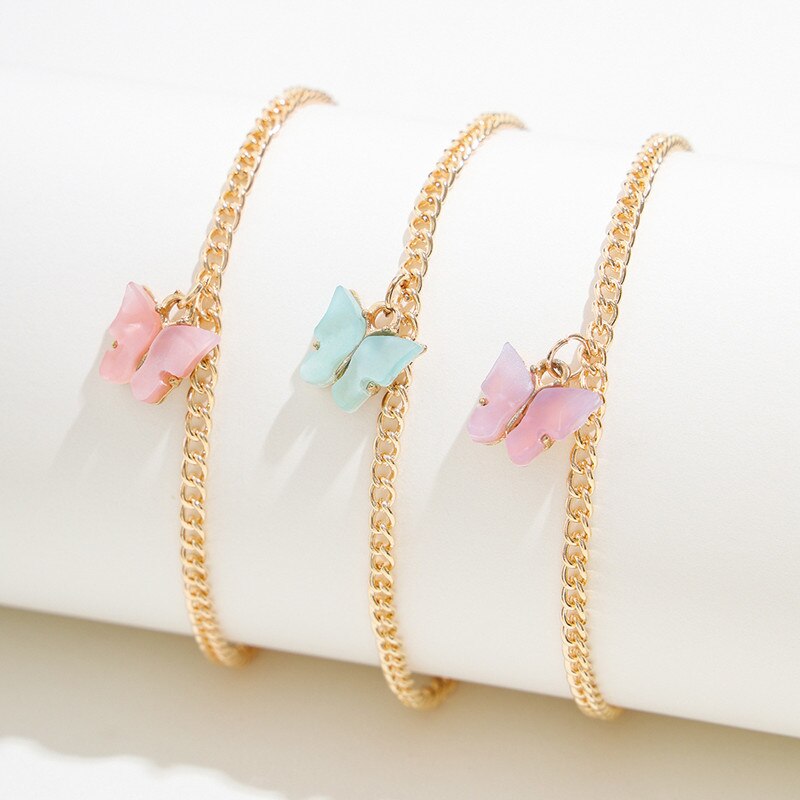 Tobilleras con colgantes de mariposa para mujer, Set de 3 unidades, cadena de Color dorado, pulsera de tobillo, de joyería para pies
