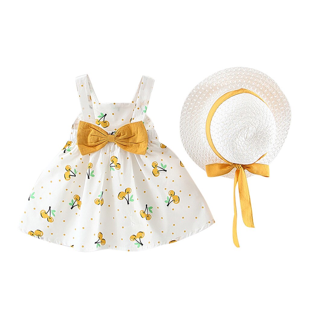 Robes pour bébés filles | Ensemble de 2 pièces, avec chapeau, sans manches, imprimé de fleurs, avec nœud, tenue princesse pour fête d'anniversaire, 20Jan3: YE / 18M