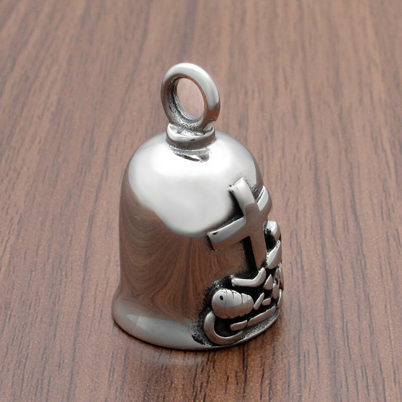 Punk 316L Stainless Steel Silver color Black color Cross Motorcycle Biker Bell Pendant