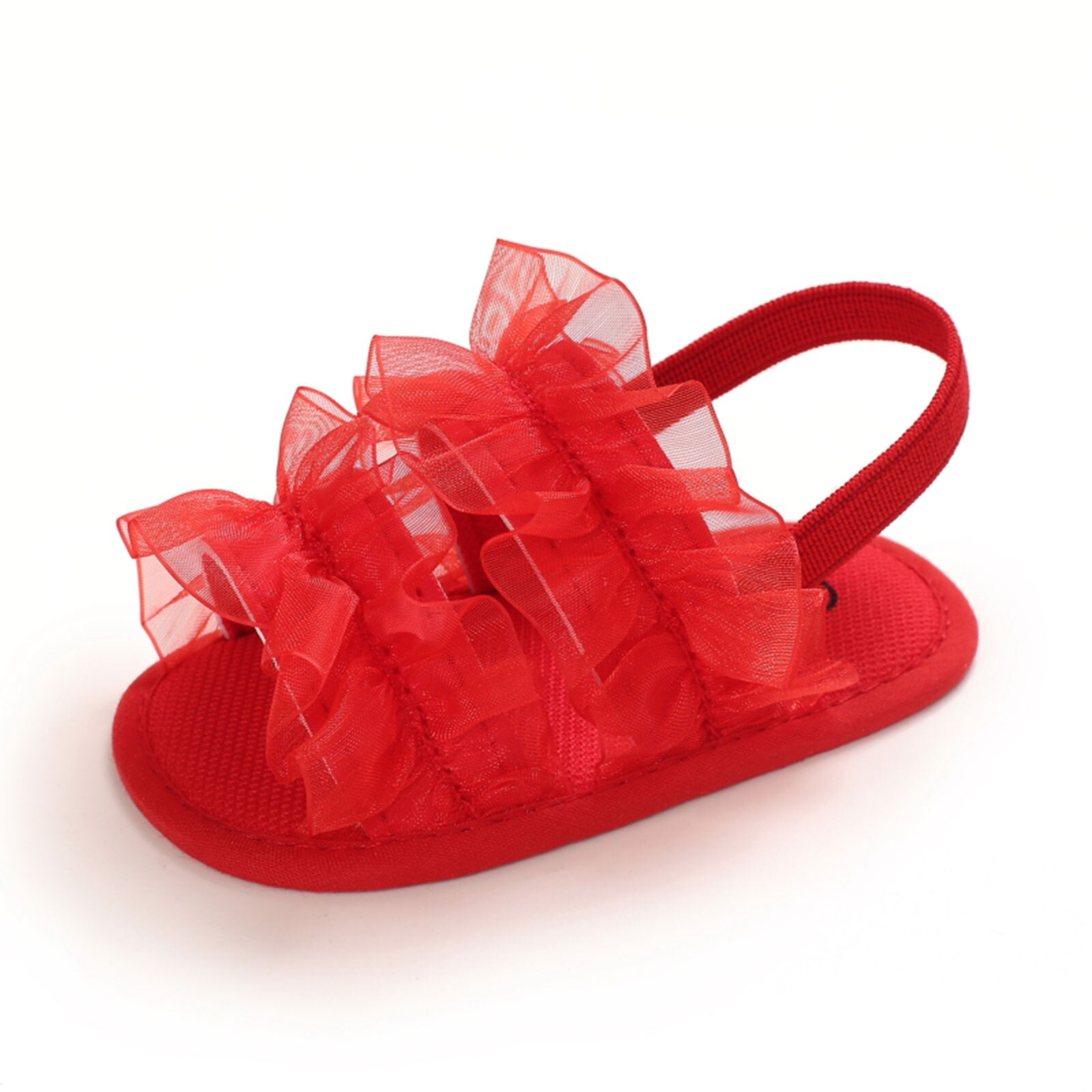 Baby Meisjes Sandaal Mesh Kant Leuke Zomer Zachte Zool Ademende Platte Prinses Baby Antislip 0-12 maanden Babyschoenen: Rood / 0-6 months