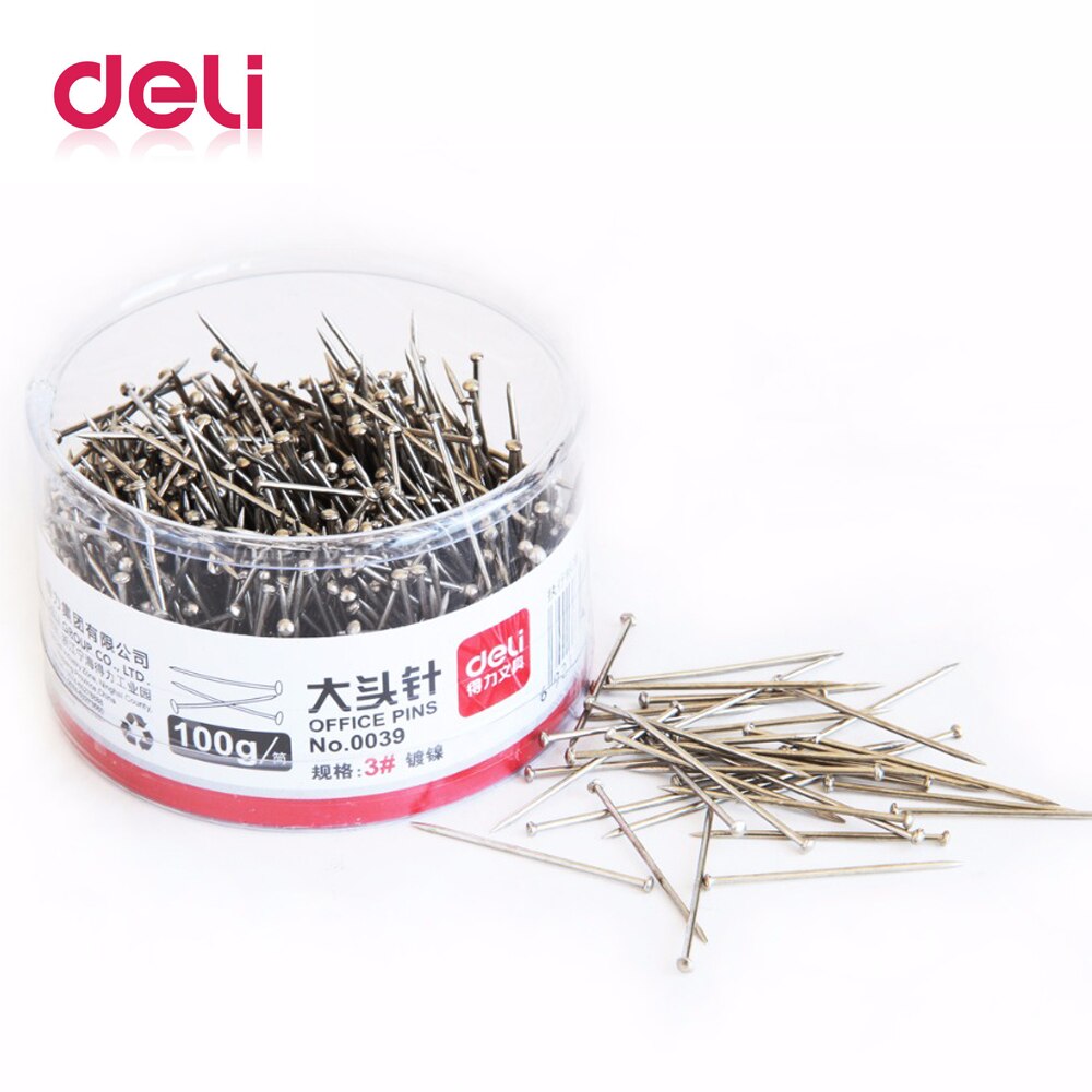 Deli 100g/barrel Metal office Sliver color Pins Map Pin 3# Office Accessories School Office Supplies 0039