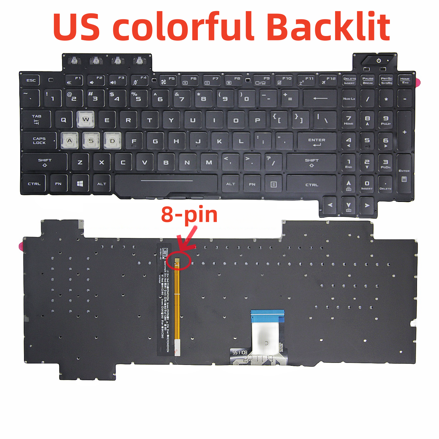 100 % neue uns/SP/RU-Tastatur für Asus Tuf FX80 FX86 FX95 FX505 FX504 FX705 ZX80G FZ80 FX80G GL703G Englische Laptop-Tastatur mit Hintergrundbeleuchtung: Braun
