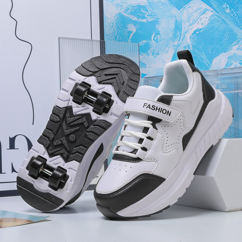 Kids Roller Skate Shoes Casual Sports Children 4-Wheels Sneakers for Boys and Girls Nice Footwear: Beige / 39