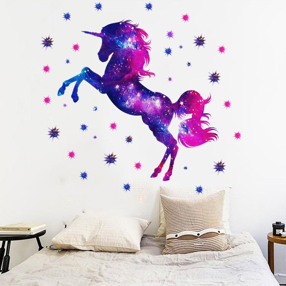 Shiny Unicorn Wall Stickers for Girls room Kids rooms Nursery Wall Decor Self-adhesive Vinyl PVC DIY Wall Decals Home Decoration