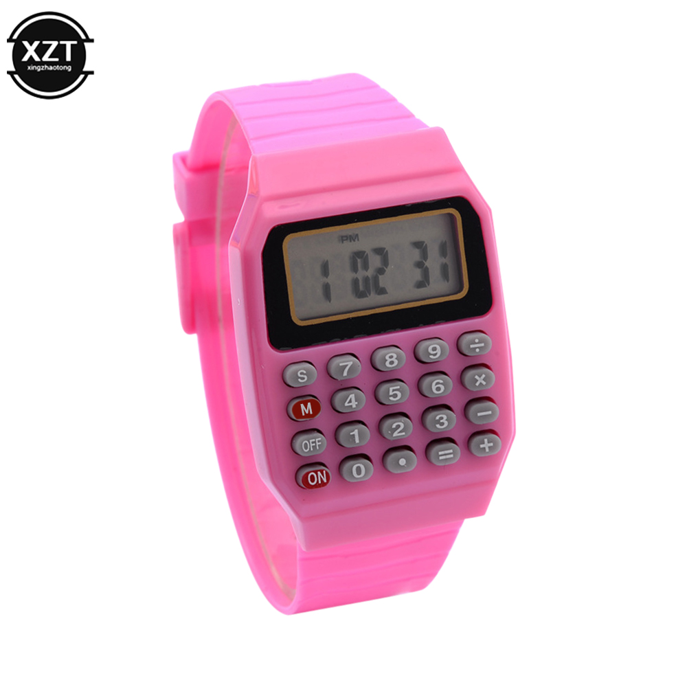Children's Electronic Calculator Watch Micro Calculator Silicone Date Multi-function Watch Mini Calculator Portable Watch: Pink