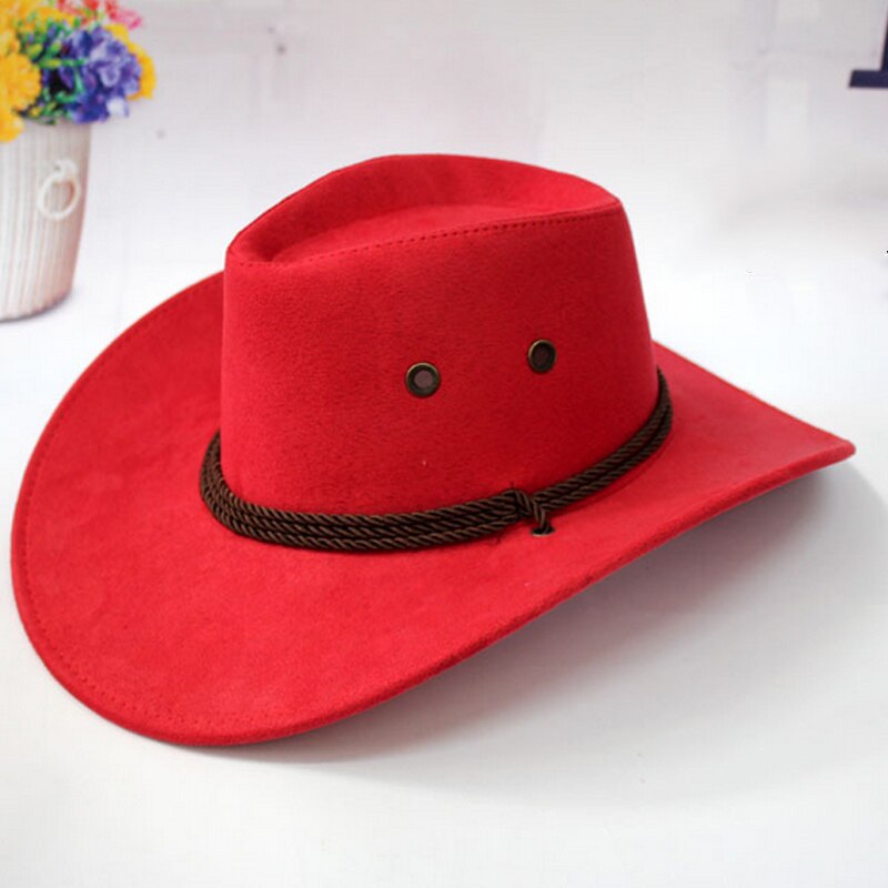 Valink western cowboy hat mænd ridehætte tilbehør bred brimmed crushable crimping man casquette homme: Rød