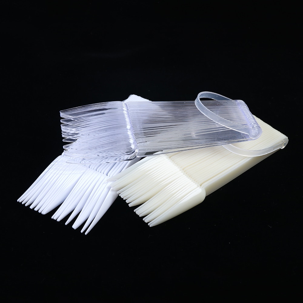 24Pcs Clear Natuur Wit False Nail Tips Display Sample Uv Gel Polish Praktijk Fan Board Nail Art Tool Manicure SA1503-1