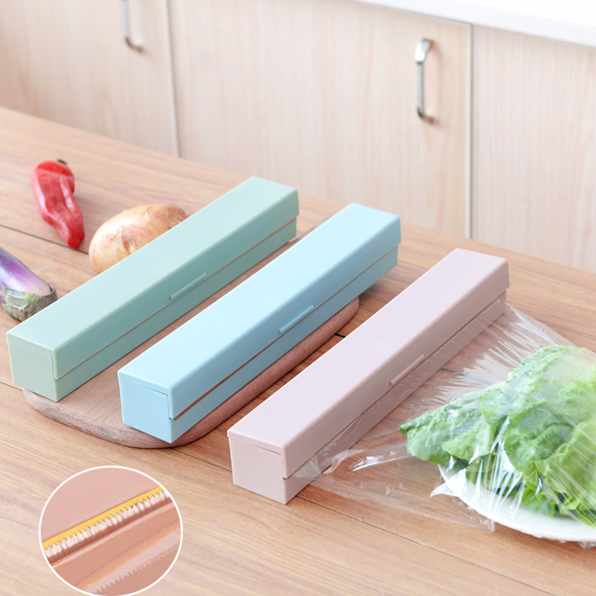 Kitchen Tool Plastic Food Wrap Cling Film Dispenser Aluminum Foil Wax Paper Cutter Cutting Box 3 Colors