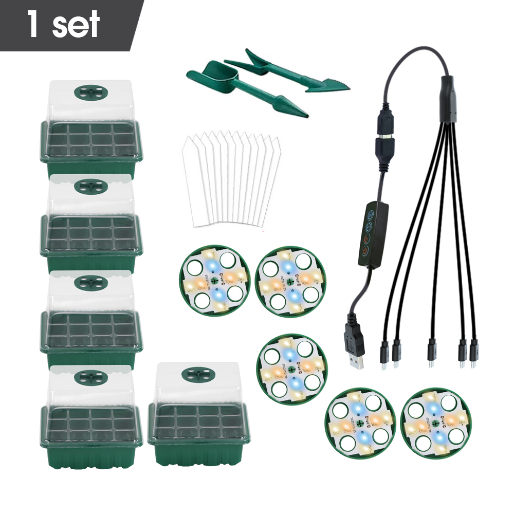 LED Nursery Pots with Grow Light Plant Seed Starter Trays Home Greenhouse Growing Lamp 12Cell Seedling Box Timer Kit Controller: Light green