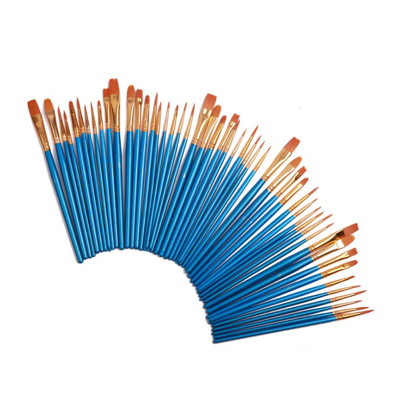 50 Stks/set Nylon Haar Olie Kwast Set Platte Borstel Acryl Diy Tekening Pen Voor Kunstenaars Schilders Beginners studenten