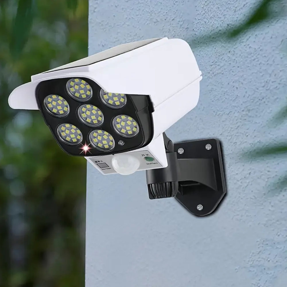 1/2 stuks, op zonne-energie 77 LED's simulatie bewakingslicht buiten beveiligingslamp bewegingssensor tuinverlichting: Blauw