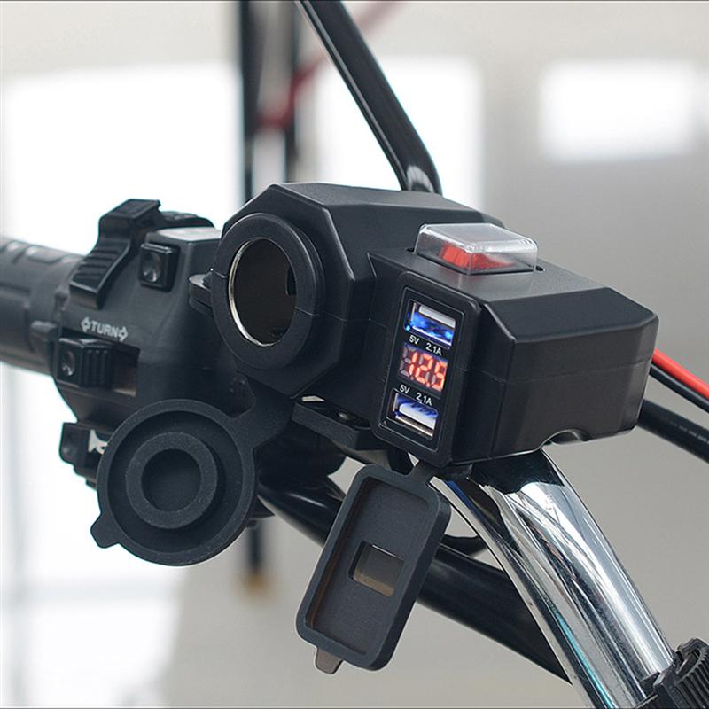 12V-24V Usb Motorfiets Lader Waterdichte Dual Poorten Voltmeter Sigarettenaansteker Stopcontact Adapter Met Schakelaar Motor lader