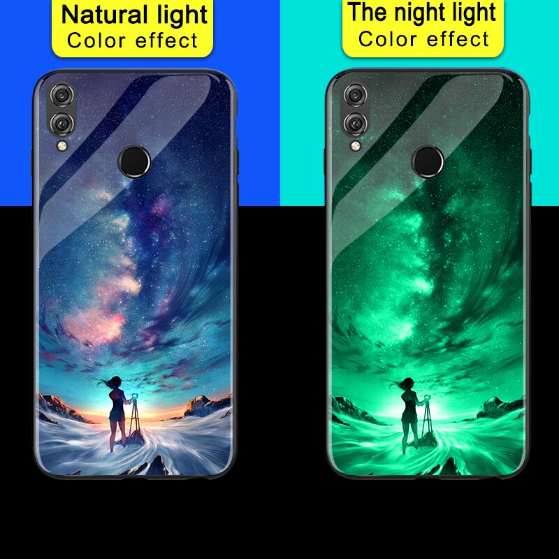 Luminous Phone Cases For Huawei P Smart FIG-LX1 Space Night Shine Glass Case For Huawei Honor 7X 8X Cover Shell: For Huawei Honor 7X / Design05