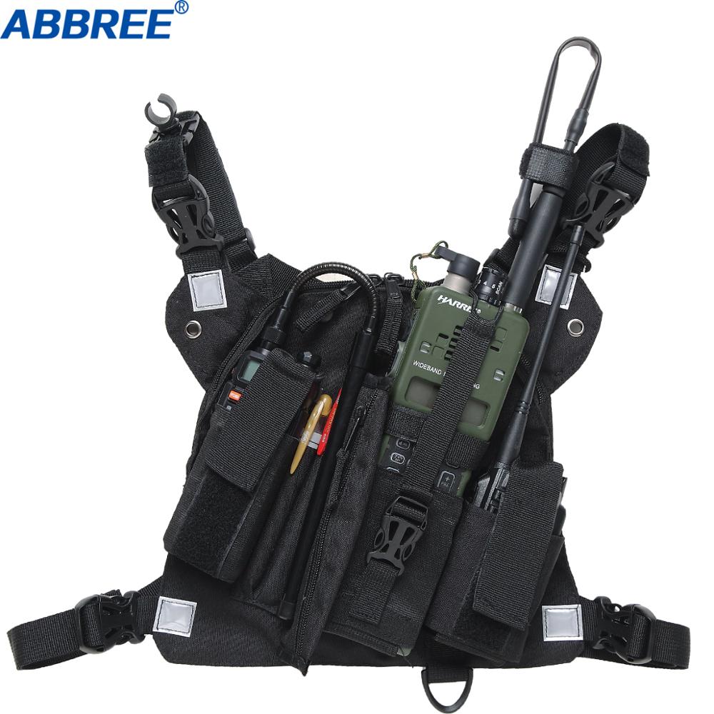 ABBREE 胸ハーネスフロントパックポーチホルスターベスト双方向ラジオトランシーバー用 (救助必需品) (反射黒)