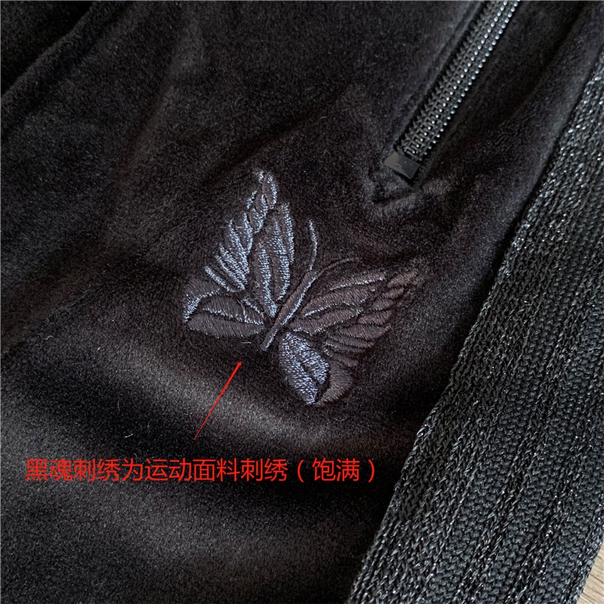 AWGE Needles Pants Men Women Streetwear Striped Needles Sweatpants Butterfly Embroidery Joggers AWGE Trousers Inside Tag