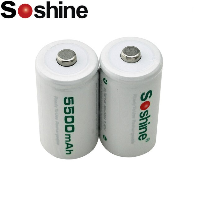 2pcs/lot Soshine C Size 1.2V C/R14 C LR14 Size NiMH Rechargeable Battery 5500mAh