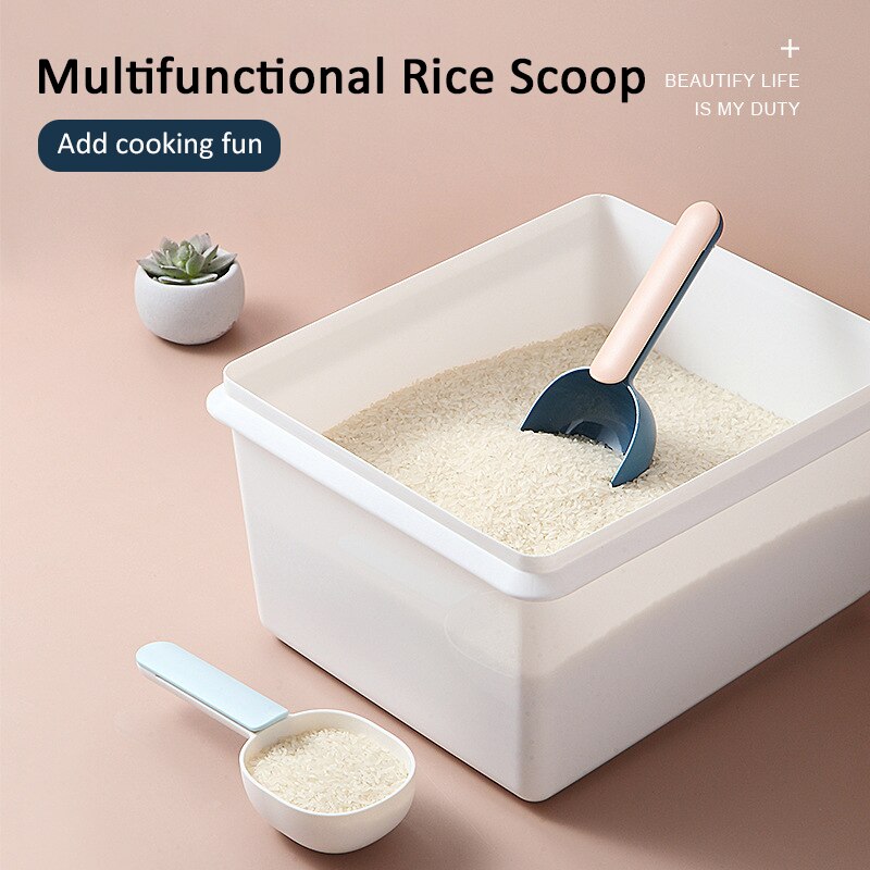 Cuchara para Harina de granos gruesos con Clip, cuchara de plástico para arroz, gran capacidad, cuchara de sellado para el hogar, accesorios de cocina, 1 ud.