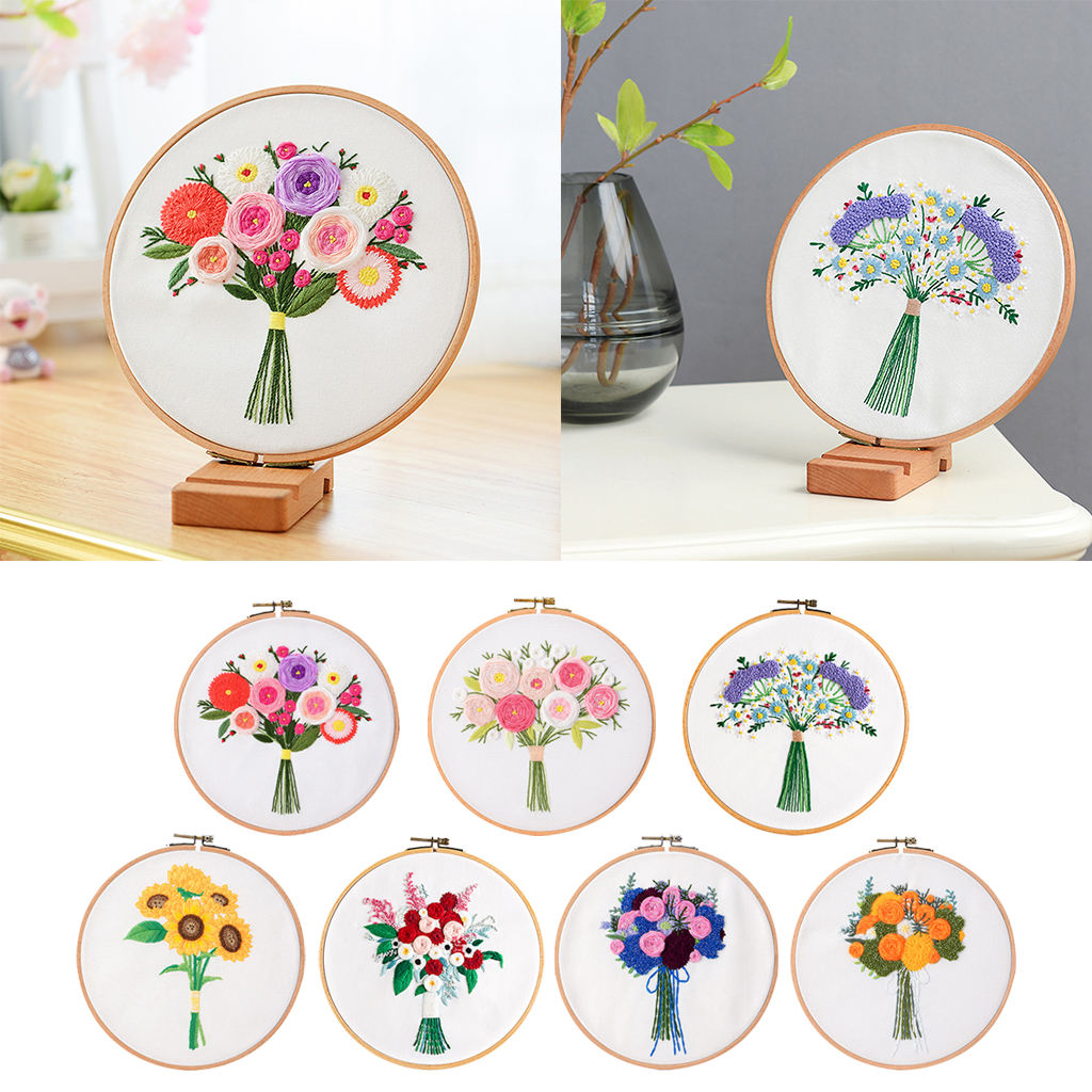 Embroidery Kit Cross Stitching Set Pre-printed Flower Patterns for Beginners