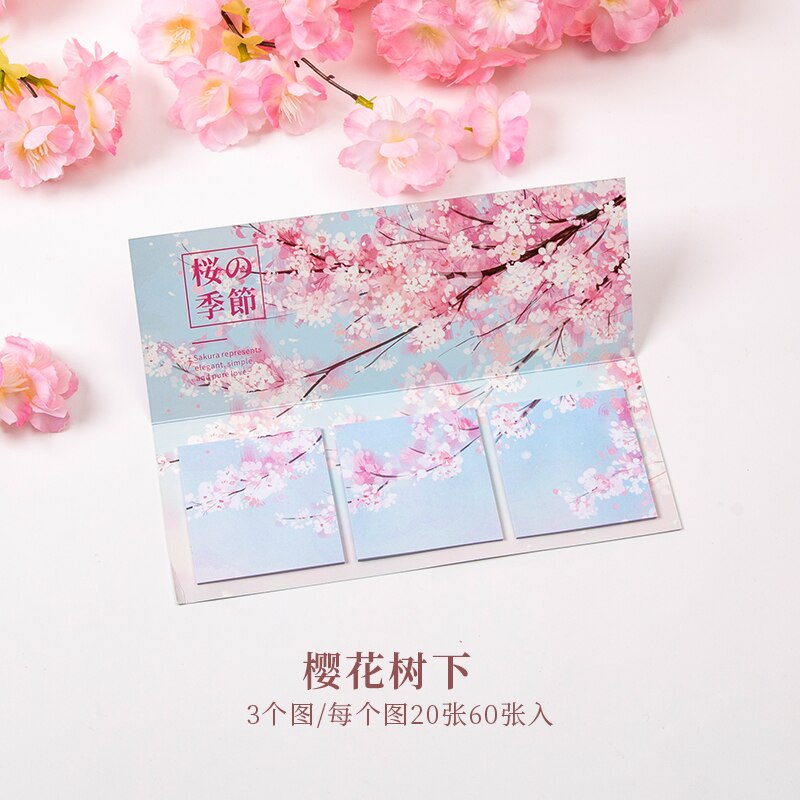 COO NOTE 60 Pages Romantic cherry blossom notes Sticky Memo Pad School Stationery Supplies: D