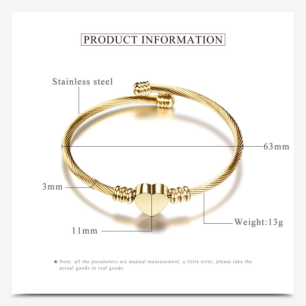 V -272 smykker dame bijoux armringe rustfrit stål snoet kabel wire hjerte charm armbånd armbånd til