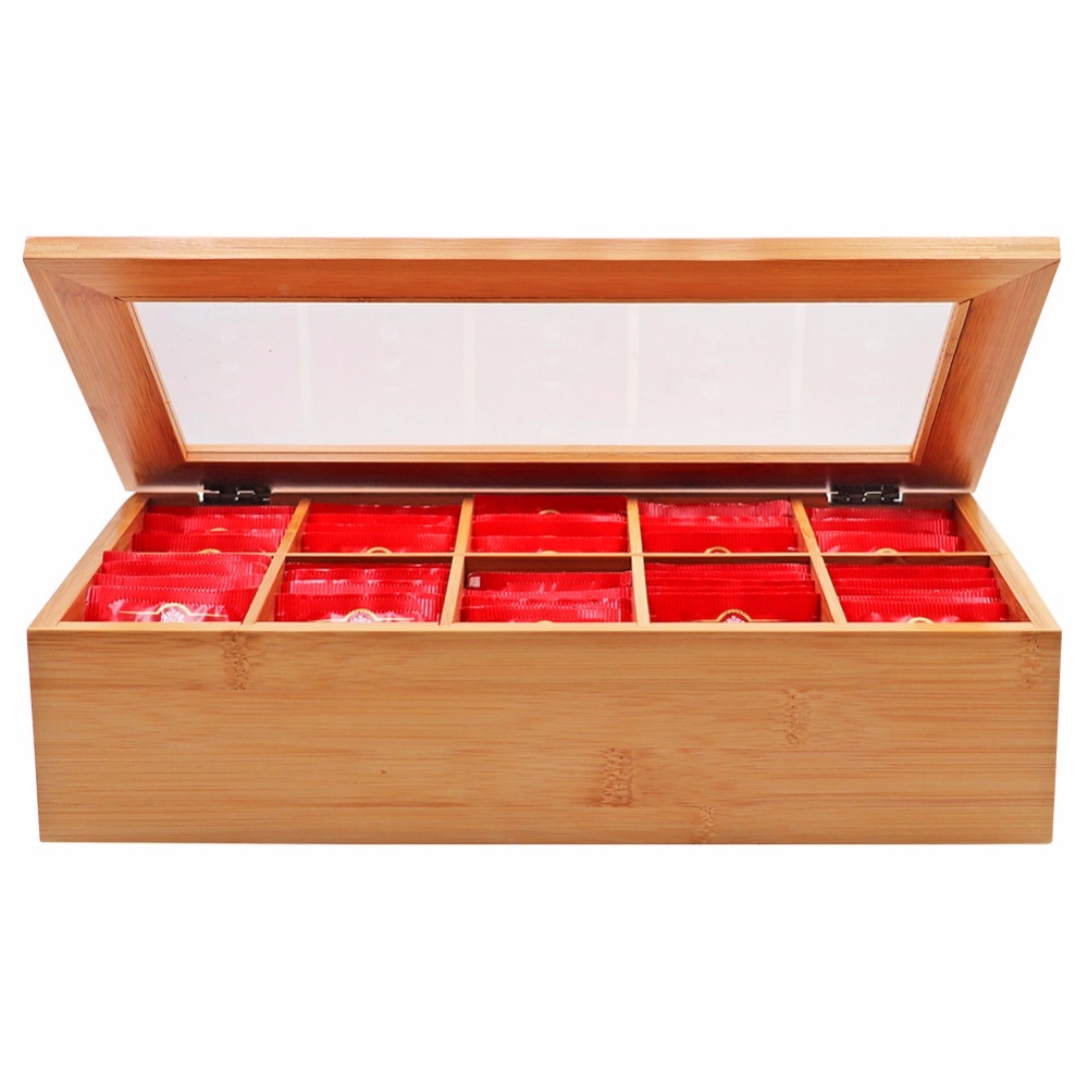 Holz Lagerung Kasten Tee Kasten Lagerung 10 Fächer Teile Container Schmuck Zubehör Lagerung Behälter Bambus Brust fallen