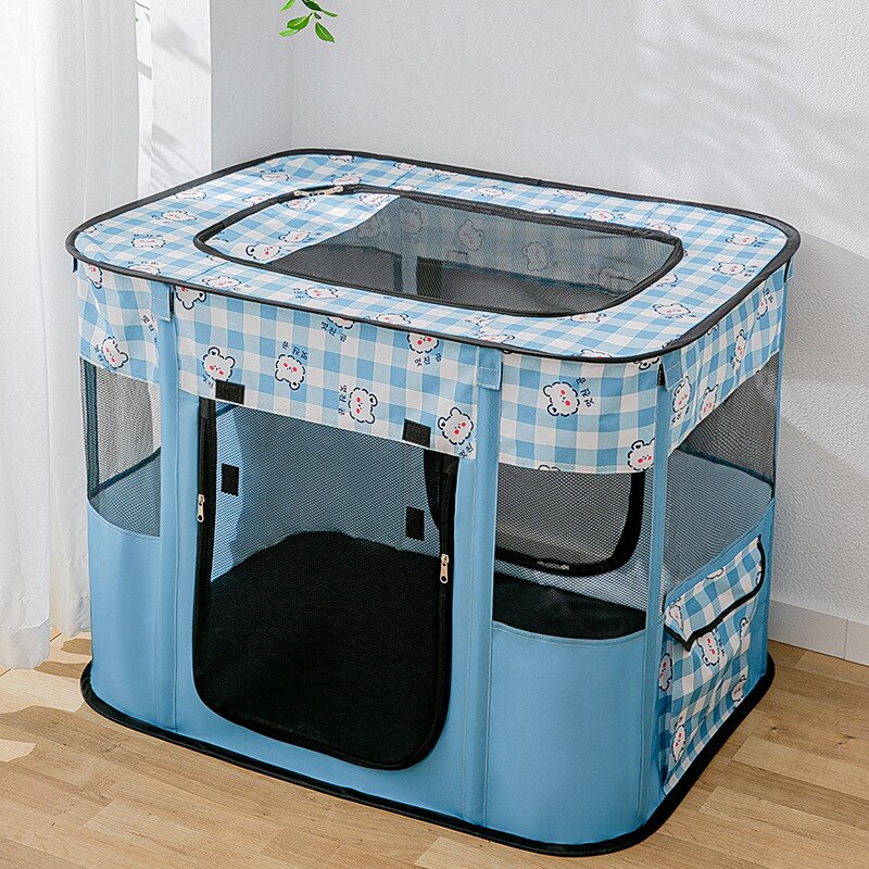 2022 Vierkante Opvouwbare Huisdier Hek Gele Kat Nest Kennel Puppy Tent Mooie Kitten Hond Levering Kamer Grote Ademend Slapen Bed: square blue / M