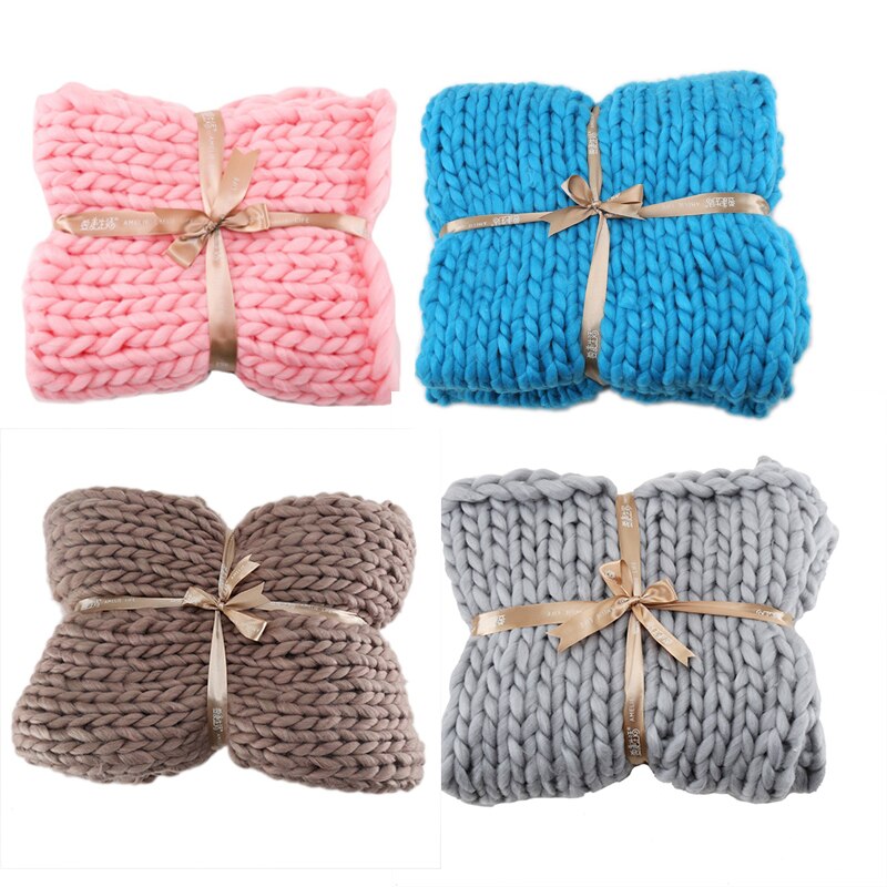 Hand Chunky Wol Gebreide Deken Dikke Garen Merino Wol Omvangrijk Breien Gooien Dekens Nordic Thuis Textiel